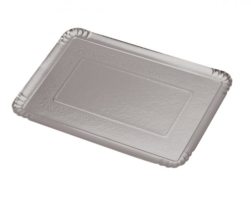 Plateau traiteur rectangulaire argent carton 42x28 cm (25 pièces)
