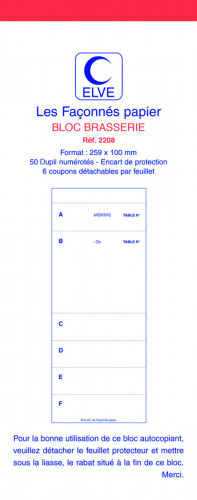 Bloc brasserie blanc papier 25,9x10 cm (10 pièces)