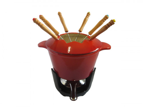 Service à fondue 6 personnes rouge fonte d'acier Ø 20 cm 21 cm