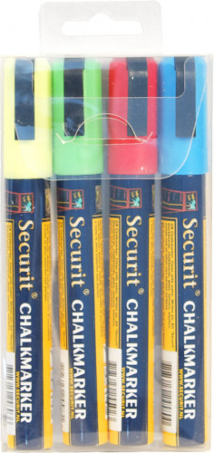 Feutres craie couleurs assorties bleu Securit (4 pièces)