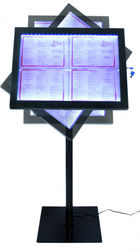 Porte-menu lumineux rectangulaire noir 4 pages led Securit