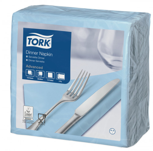 Serviette bleu ouate de cellulose 39x39 cm Tork (150 pièces)