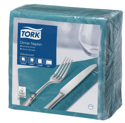 Serviette bleu pétrole ouate de cellulose 39x39 cm Tork (150 pièces)