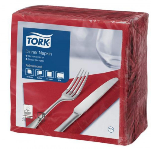 Serviette bordeaux ouate de cellulose 39x39 cm Tork (150 pièces)