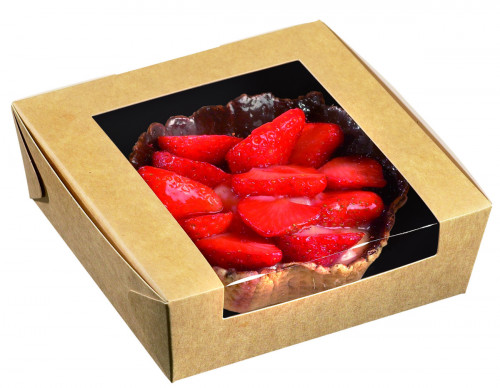 Boîte avec couvercle fenêtre carré beige 12x12x4 cm Solia (50 pièces)