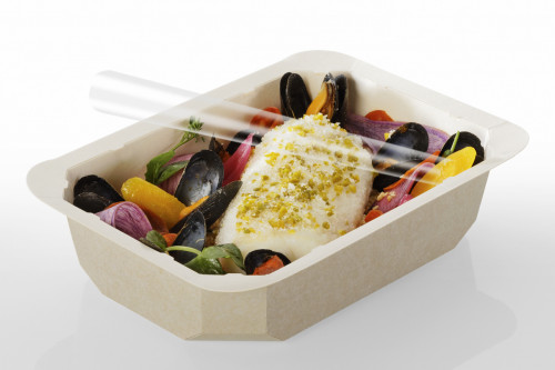 Barquette rectangulaire beige 19,2x13,7x4,1 cm 75 cl Barquettes Food Alphaform (65 pièces)