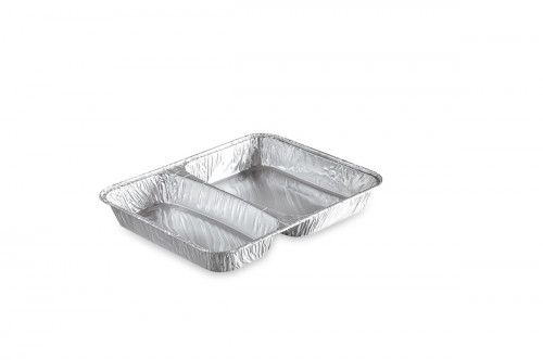 Barquette à 2 compartiments rectangulaire gris aluminium 22,7x17,7x3 cm 515 cl (100 pièces)