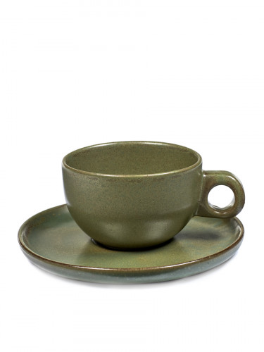 Tasse et sous-tasse à cappuccino vert grès émaillé 23 cl Ø 9,5 cm Surface Serax