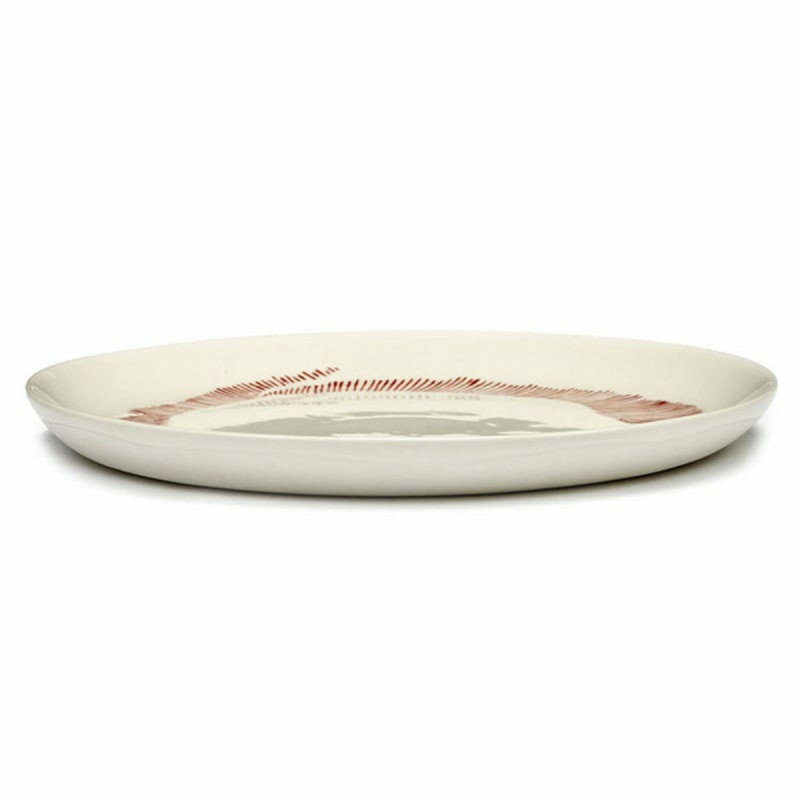 Assiette plate rond blanc swirl - stripes rouge grès Ø 22,5 cm Feast By Ottolenghi Serax