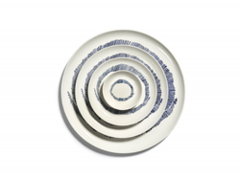 Assiette plate rond blanc swirl - stripes bleu grès Ø 35 cm Feast By Ottolenghi Serax