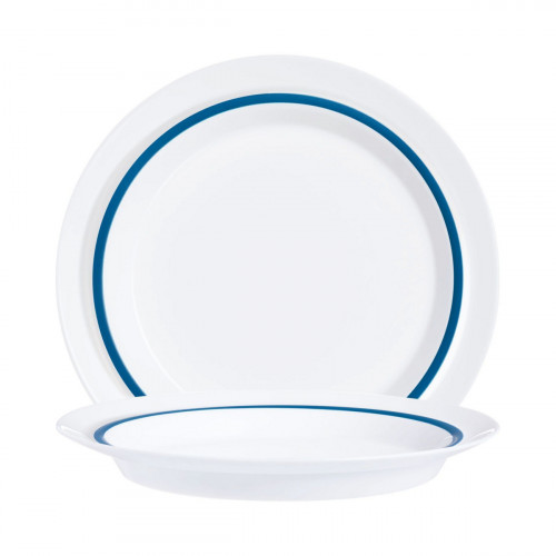 Assiette rond blanc verre opal Ø 23 cm Autonomy Filet Bleu Arcoroc