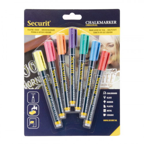 Paquet de 7 feutres craie couleur pointe fine Securit