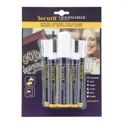 Paquet de 5 feutres craie blanc pointes assorties en craie Securit