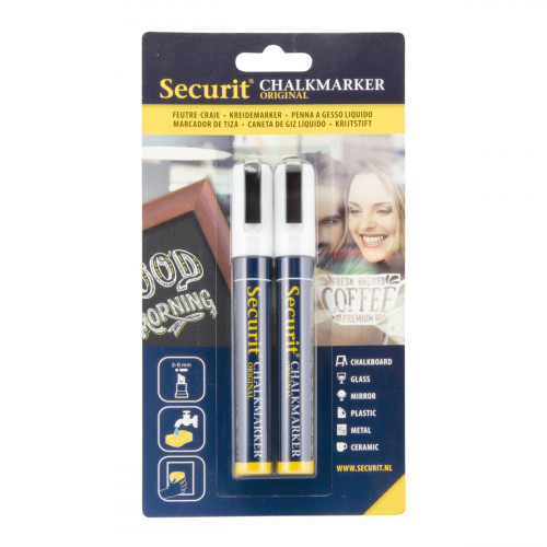 Paquet de 2 feutres craie blanc pointe moyenne en craie Securit