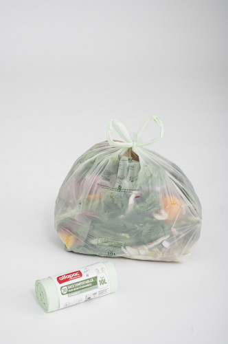 Sac à déchets fécule de pomme de terre vert 10 L Alfapac (30 pièces)