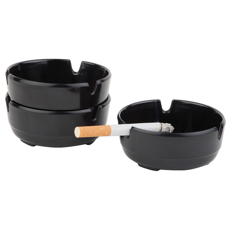 Set de 3 cendriers rond noir mélamine Ø 7,8 cm 3 cm Mini Aps