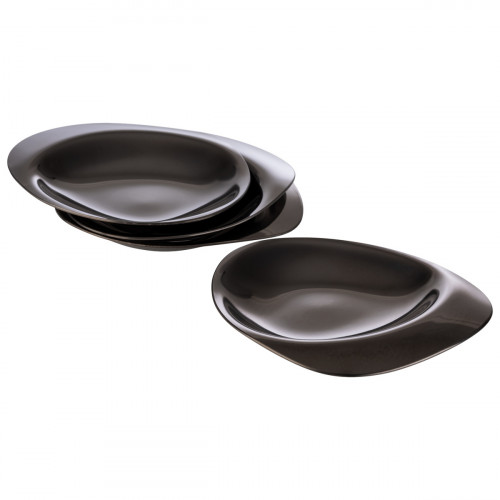 Set de 4 assiettes mise en bouche inox 18/10 noir 8,5x8x1 cm Pebbles Aps