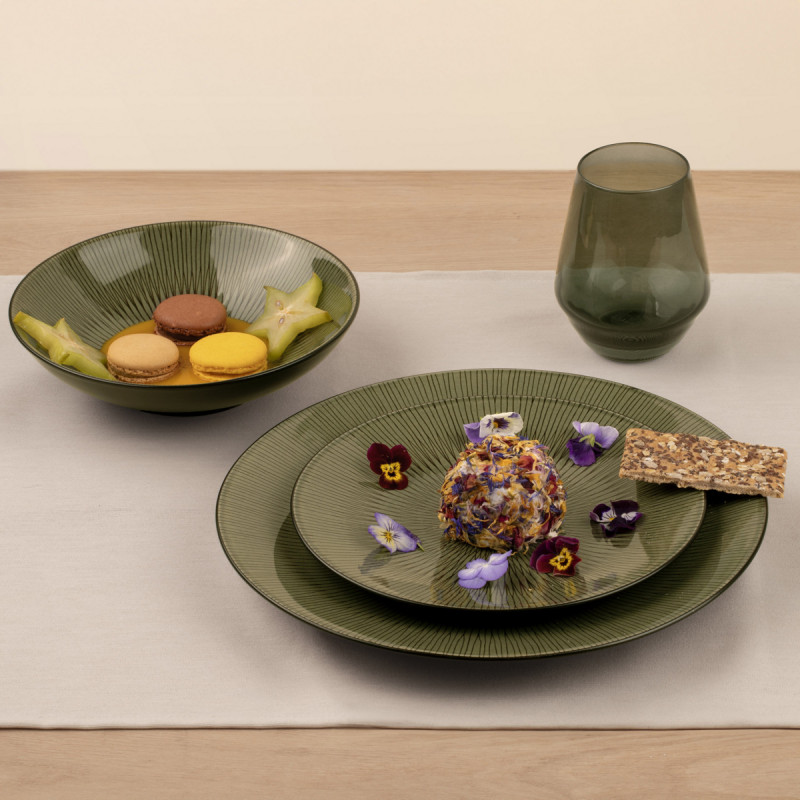 Assiette à dessert rond vert grès émaillé Ø 20,5 cm Hypnose Medard De Noblat