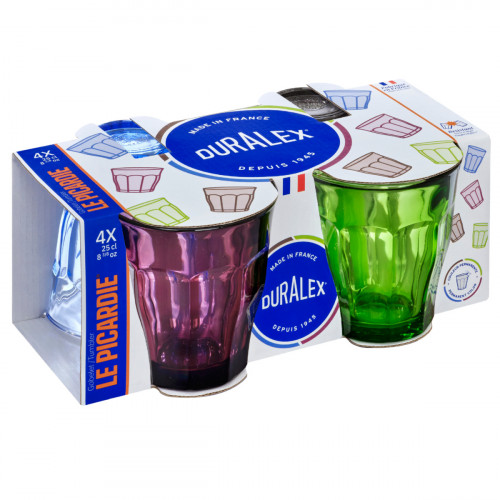 Lot de 4 gobelets forme basse multicolore verre trempé 25 cl Picardie Duralex (4 pièces)