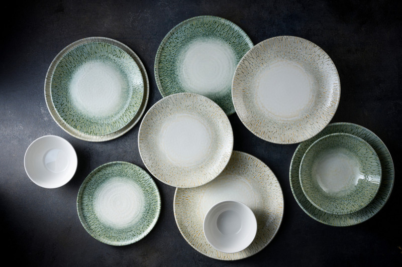 Assiette à bord droit beige porcelaine vitrifiée Ø 21 cm Butterfly Dudson